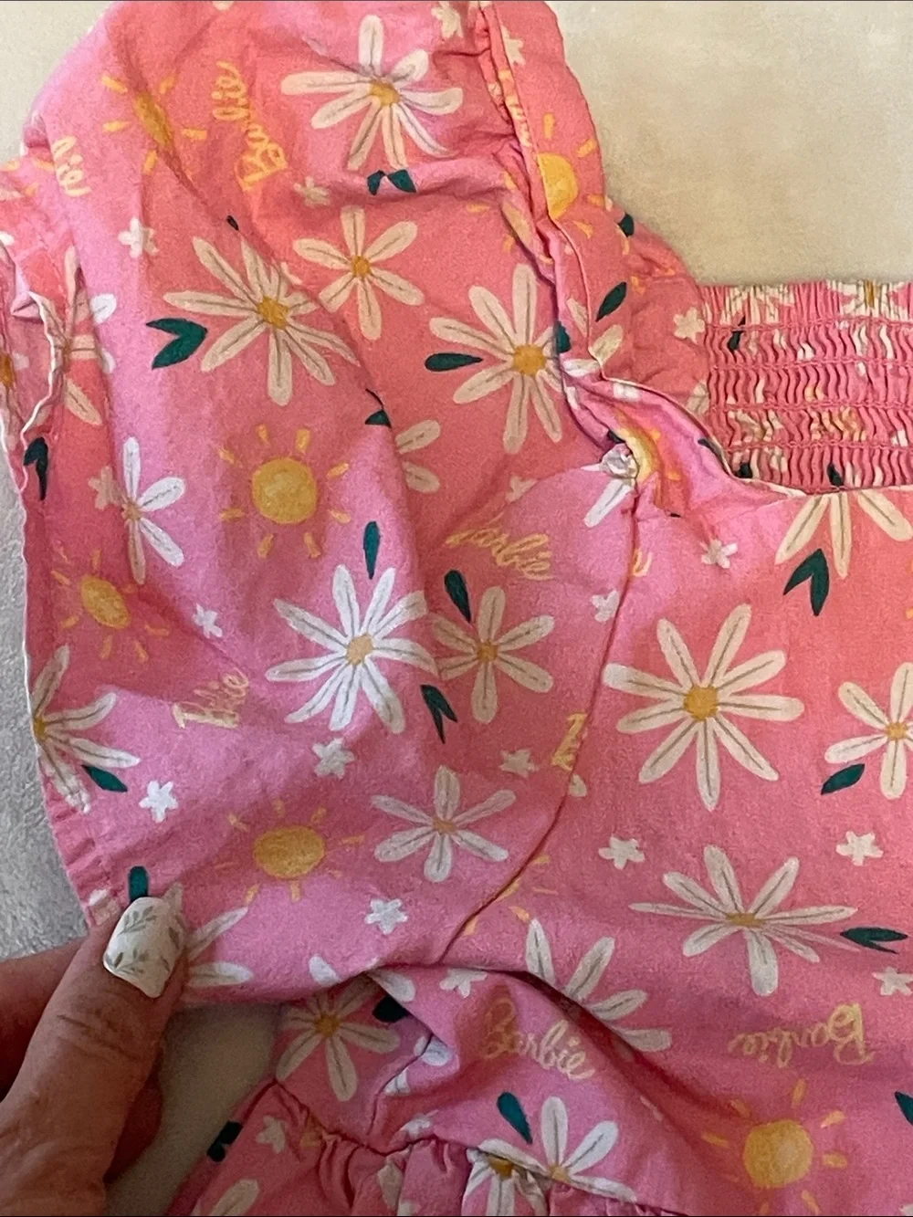Barbie Pink Floral Puff-Sleeve Sundress *** has some spots as shown not visible